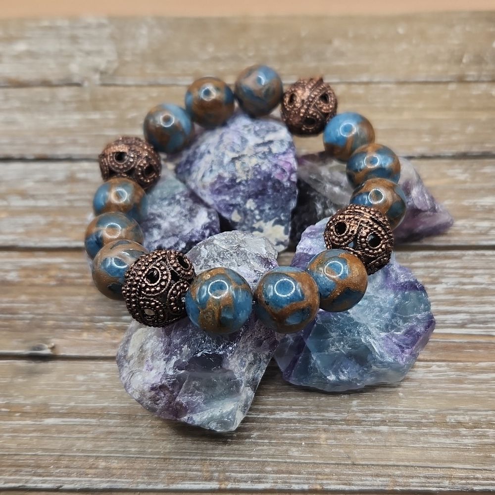 Teal Impression Jasper and Copper Bracelet